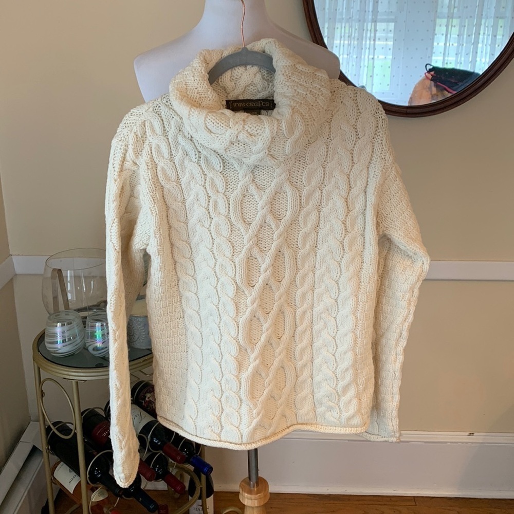 Inis Crafts 100% Merino Wool Cowl Neck Sweater in Cream In EUC large